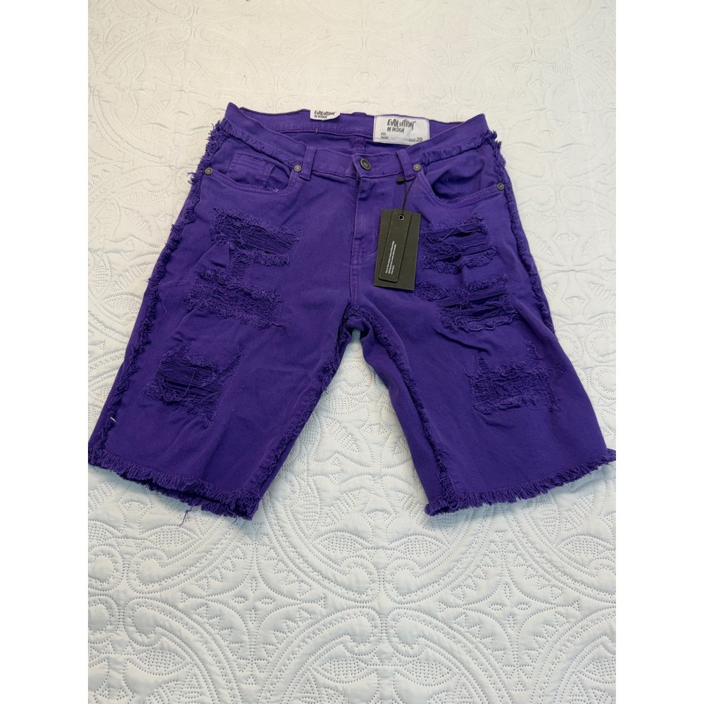 Evolution In Design Noir Mens Purple Distressed Denim Shorts Size 20 NEW